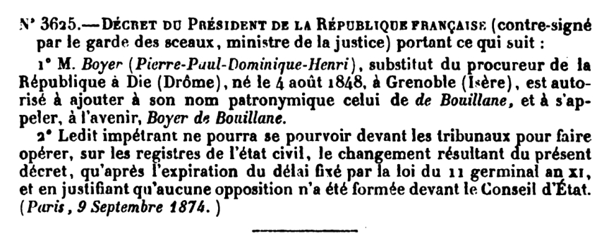 Décret du Président de la République Français (9 septembre 1874).