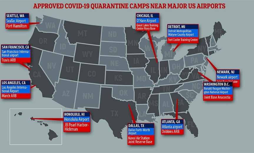 L'armée américaine approuve 11 camps FEMA de quarantaine de coronavirus à côté des principaux aéroports américains. (Daily Mail)