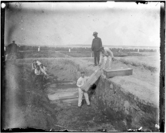 Une fosse commune sur Hart Island vers 1890.
