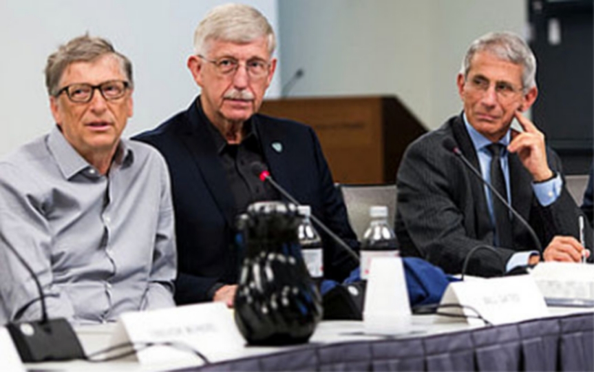 Bill Gates, left, NIH director Dr. Francis Collins and NIAID director Dr. Anthony Fauci at a 2017 Gates Foundation global health workshop on topics that included vaccine research.