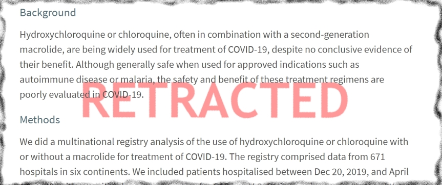 Hydroxychloroquine... trois auteurs de l'étude du Lancet se rétractent