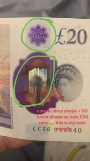 La 5G et le coronavirus sur le billet de 20 £ en polymère émis le 20 février 2020.