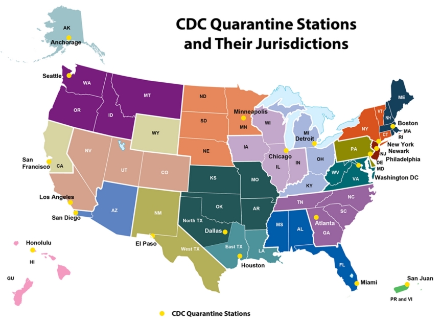 Carte des « stations de quarantaine » actuelles du CDC